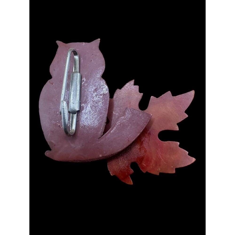 Vintage 1940s Celluloid Owl Pin Layered 3D Brooch Quirky Jewelry Autumn‎ Leaf - Picture 5 of 8